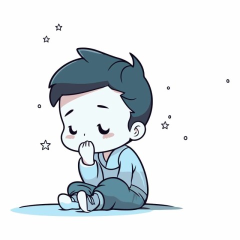 Illustration of a sad boy sitting on the floor and crying.