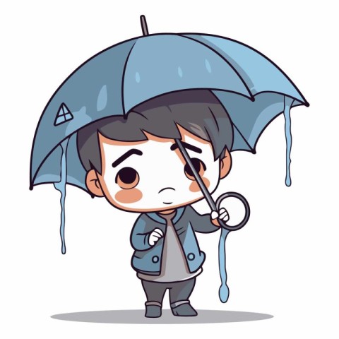 Cute boy with an umbrella of a cartoon character.