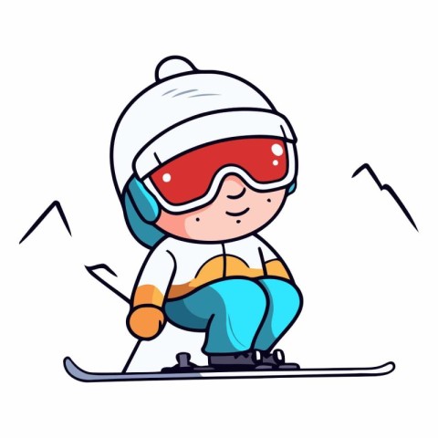 Cartoon skier with snowboard. Winter sport