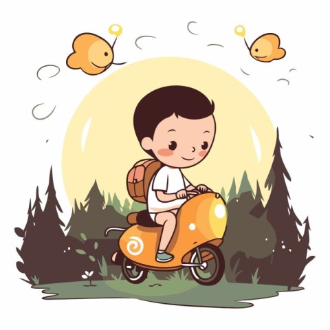 Cute little boy riding a scooter in the park