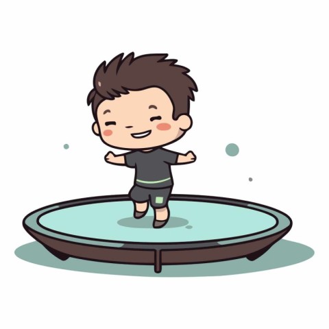 Boy Jumping on Water Trampoline Cartoon Vector Illustration.