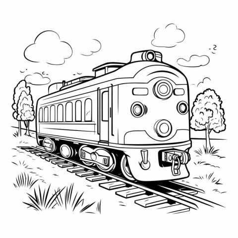 Train on the railway in black and white colors.