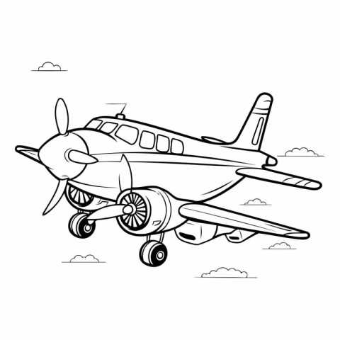 Vector hand drawn illustration of airplane. Isolated on white ba