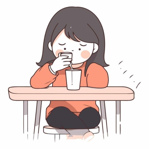 Illustration of a woman drinking a glass of milk at a cafe