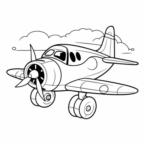 Coloring book for children: airplane. Black and white vector ill