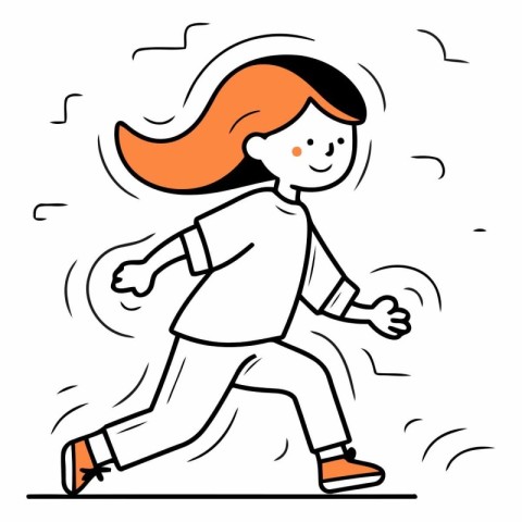 Vector illustration of a girl running on white background. Carto