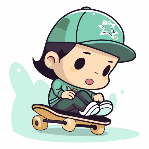 Illustration of a Cute Little Boy Ride a Skateboard