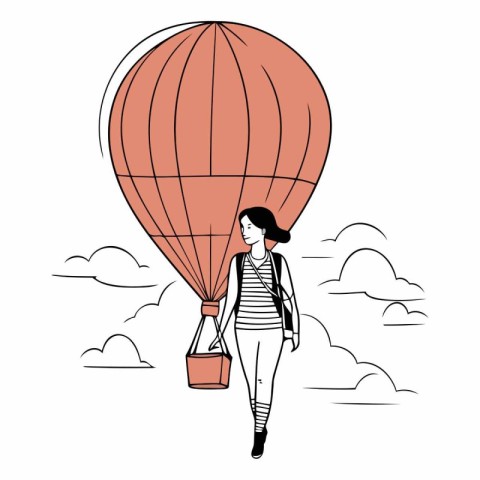 woman with bag and hot air balloon vector illustration graphic d