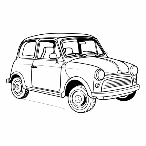 Retro car isolated on white background in sketch style.