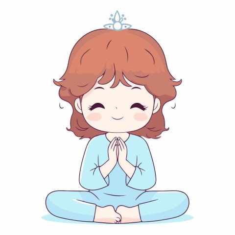 Cute little girl meditating in lotus position.