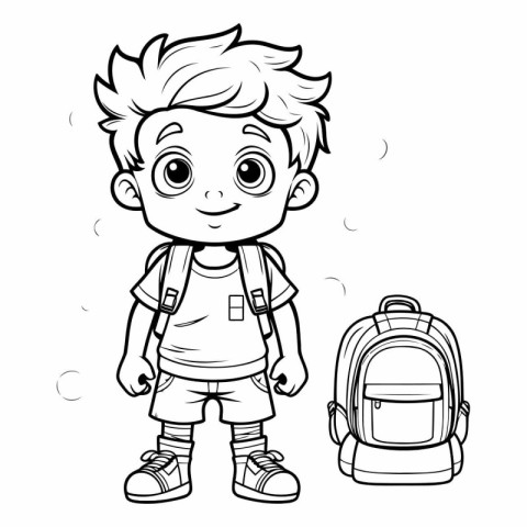 Cute schoolboy with backpack for coloring book.