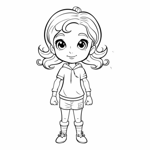 Coloring Page Outline Of a Cute Little Girl Vector Illustration