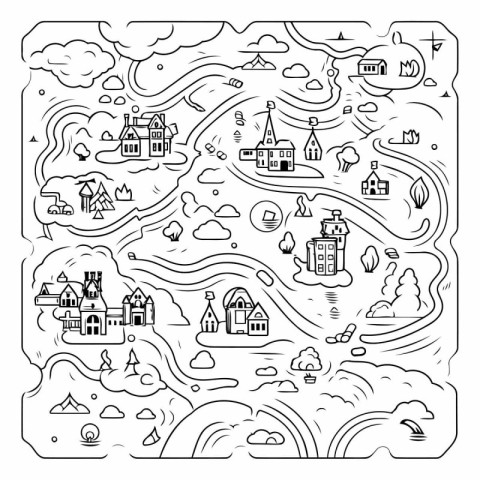 Vector illustration of a maze or labyrinth game for kids. Black