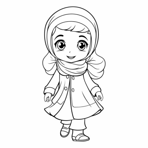 Cute little girl in hijab for coloring book.