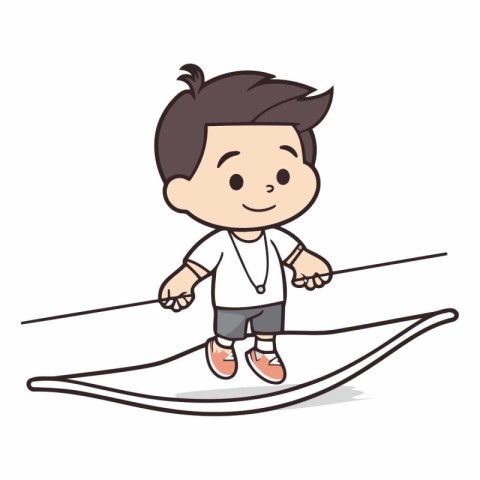 Cute little boy balancing on skis cartoon vector illustration gr