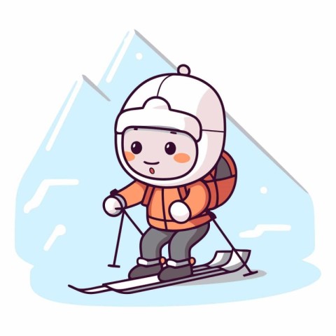 Cute little boy skier on skis.