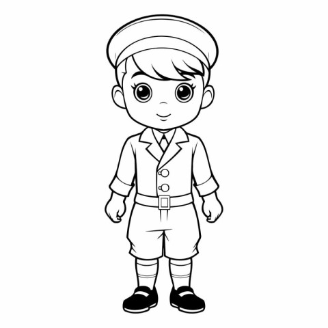 Coloring book for children. Boy in scout uniform on white backgr