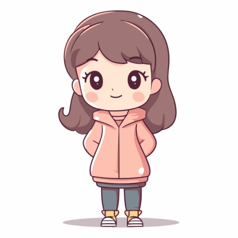 Cute little girl in warm winter clothes. Cartoon vector illustra