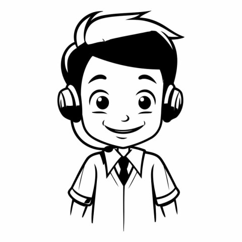 cute boy with headphone cartoon vector illustration graphic desi