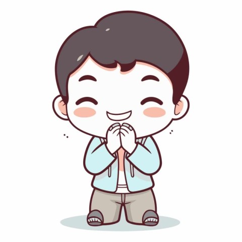 Cute boy praying and smiling of cartoon character.