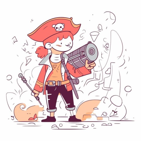 Pirate boy with a gun in cartoon style.