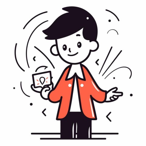 Vector illustration of a happy man with a gift in his hand.