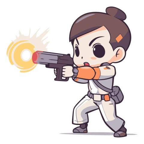 Kung fu girl with a gun in cartoon style.