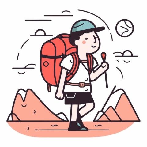 Tourist with a backpack on the background of mountains