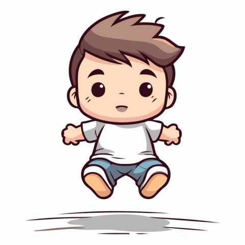 Cute Little Boy Jumping Cartoon Vector Illustration. Isolated On