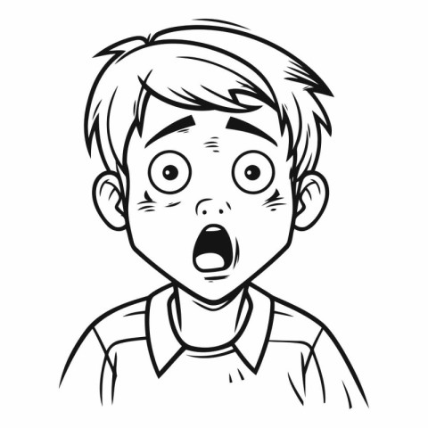 boy with surprised expression - black and white vector illustrat