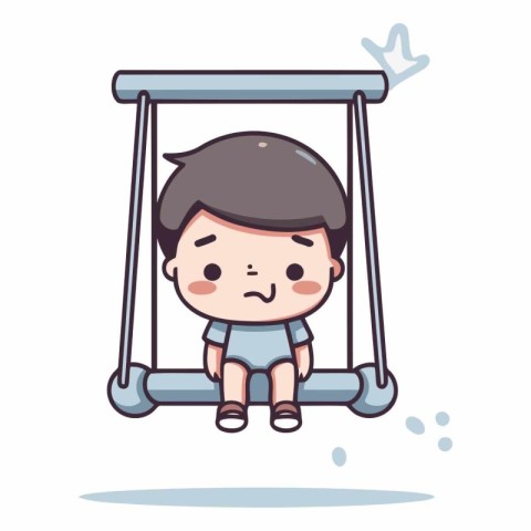 Cute Kid Boy swinging on a swing. Vector cartoon illustration.