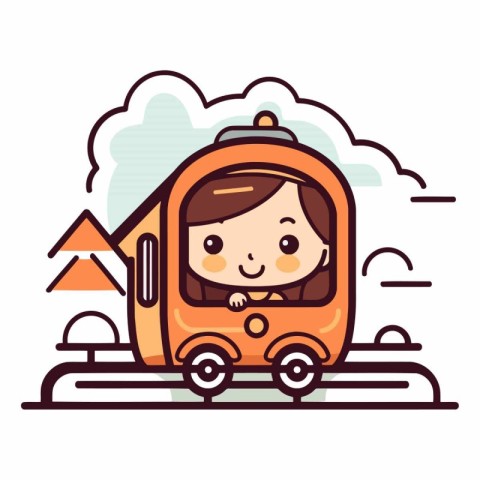 Cute little boy driving a train. flat design.