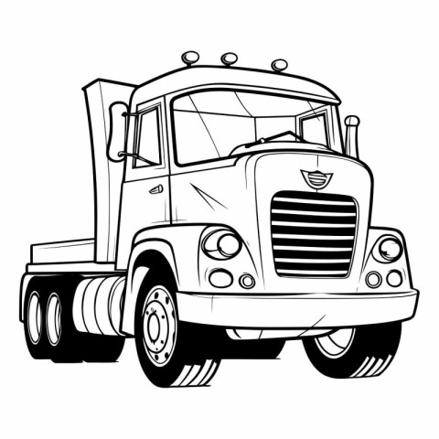 Cargo truck. Black and white vector illustration isolated on whi