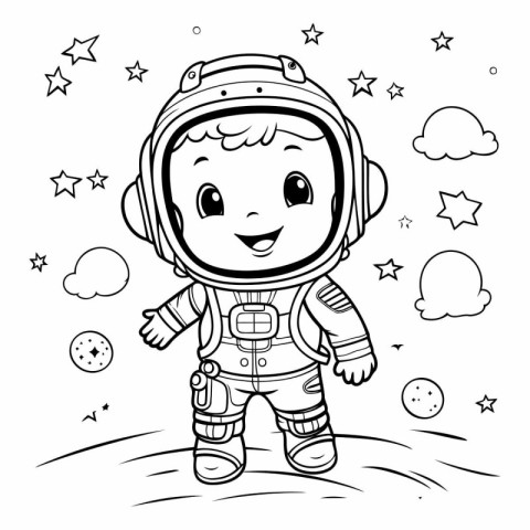 Coloring book for children: astronaut in space.