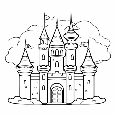 Castle of fairytale. Fairytale castle. Black and white vector il