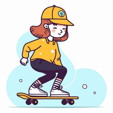 Girl riding a skateboard in the flat style.