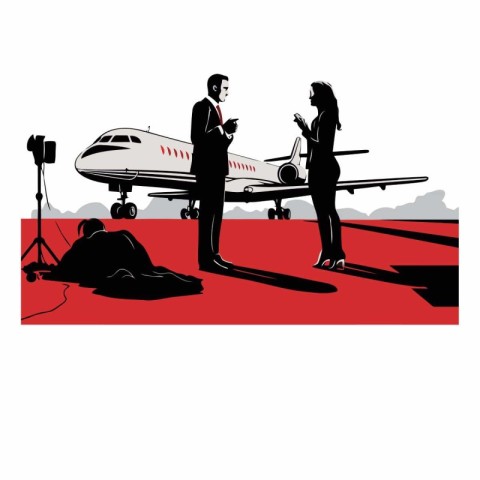 Businessman and businesswoman in front of the plane