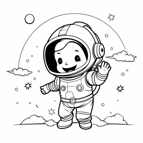 Coloring Page Outline Of Cartoon Astronaut Vector Illustration.