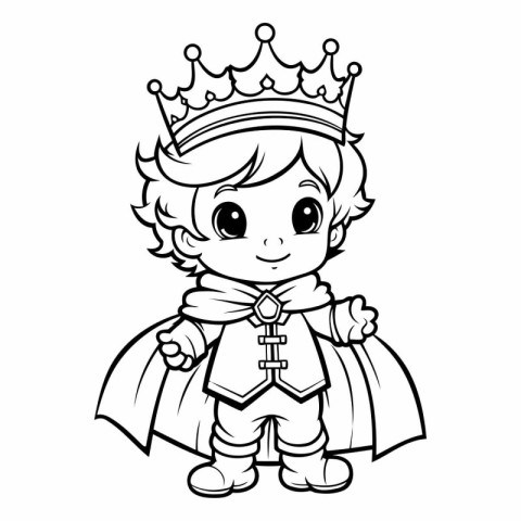 Cute cartoon prince with crown for coloring book.