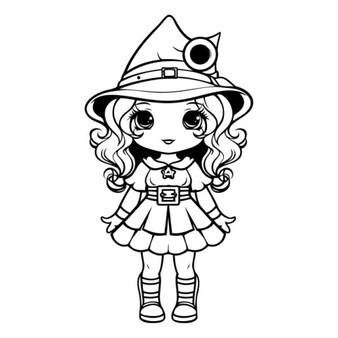 Coloring book for children: Cute girl in a witch costume