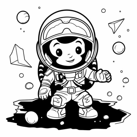 Cute astronaut in space suit for coloring book.