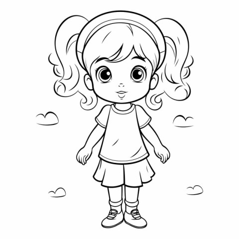 Coloring Page Outline Of a Cute Little Girl Vector Illustration