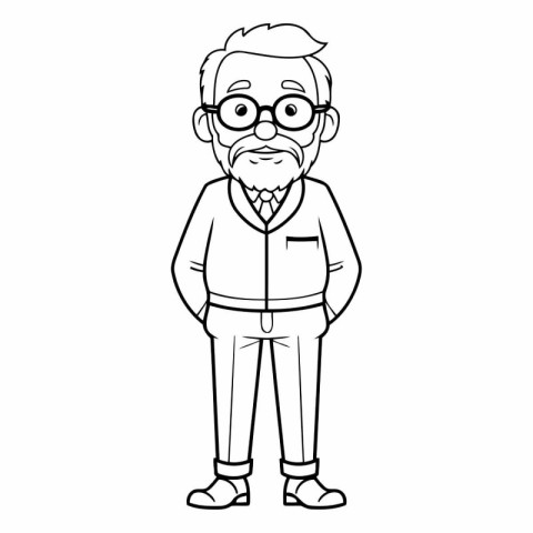 old man with beard and glasses in casual clothes cartoon vector