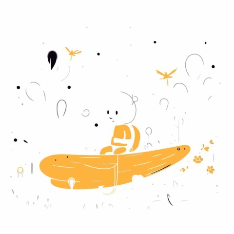 Vector illustration of a man floating on a kayak in the sea