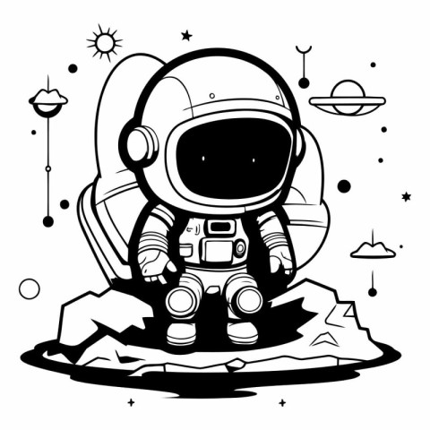 Astronaut in space. Black and white.