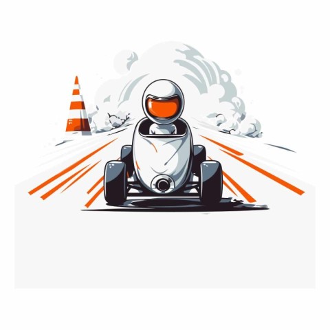 Racing car on the road on white background.