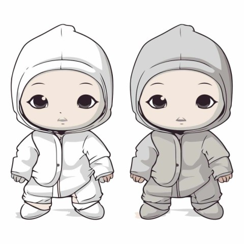 Cute baby boy and girl in winter clothes.