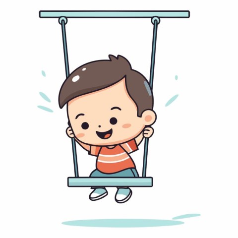 Cute boy swinging on a swing. Vector cartoon character illustrat