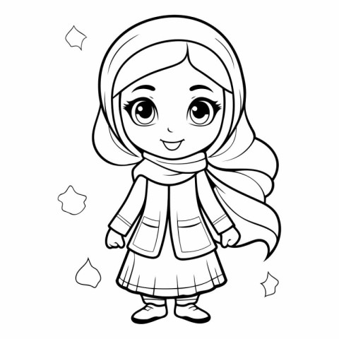 Coloring book for children: Muslim girl in traditional clothes.