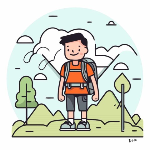 Vector illustration of a boy with a backpack on the background o